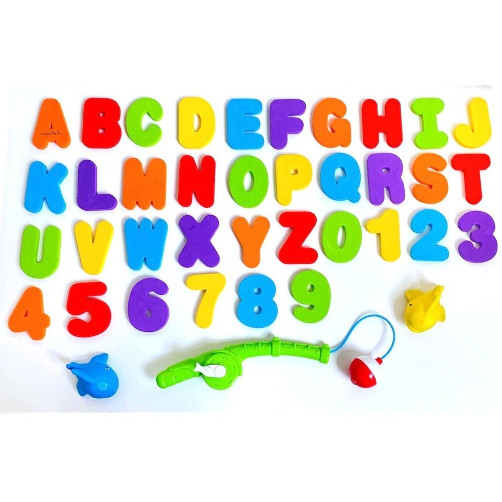 Bath Toys, Set of 2, Foam Letters Numbers, Fishing Game Fish Squirters MUNCHKIN